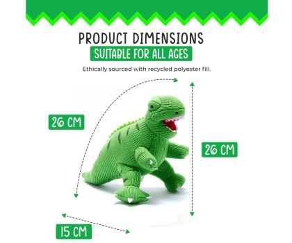 dinosaur toy, knitted green t rex toy